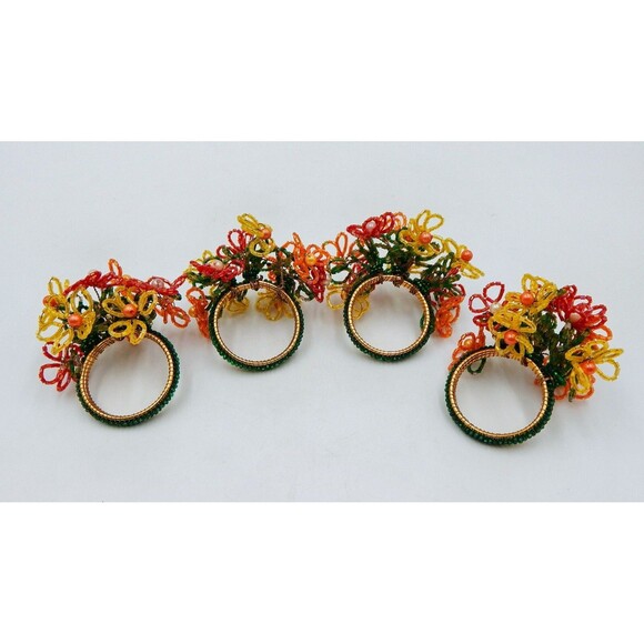 Pier 1 Imports One Beaded Daisy Napkin Rings Spring Set of 4 - Picture 2 of 5